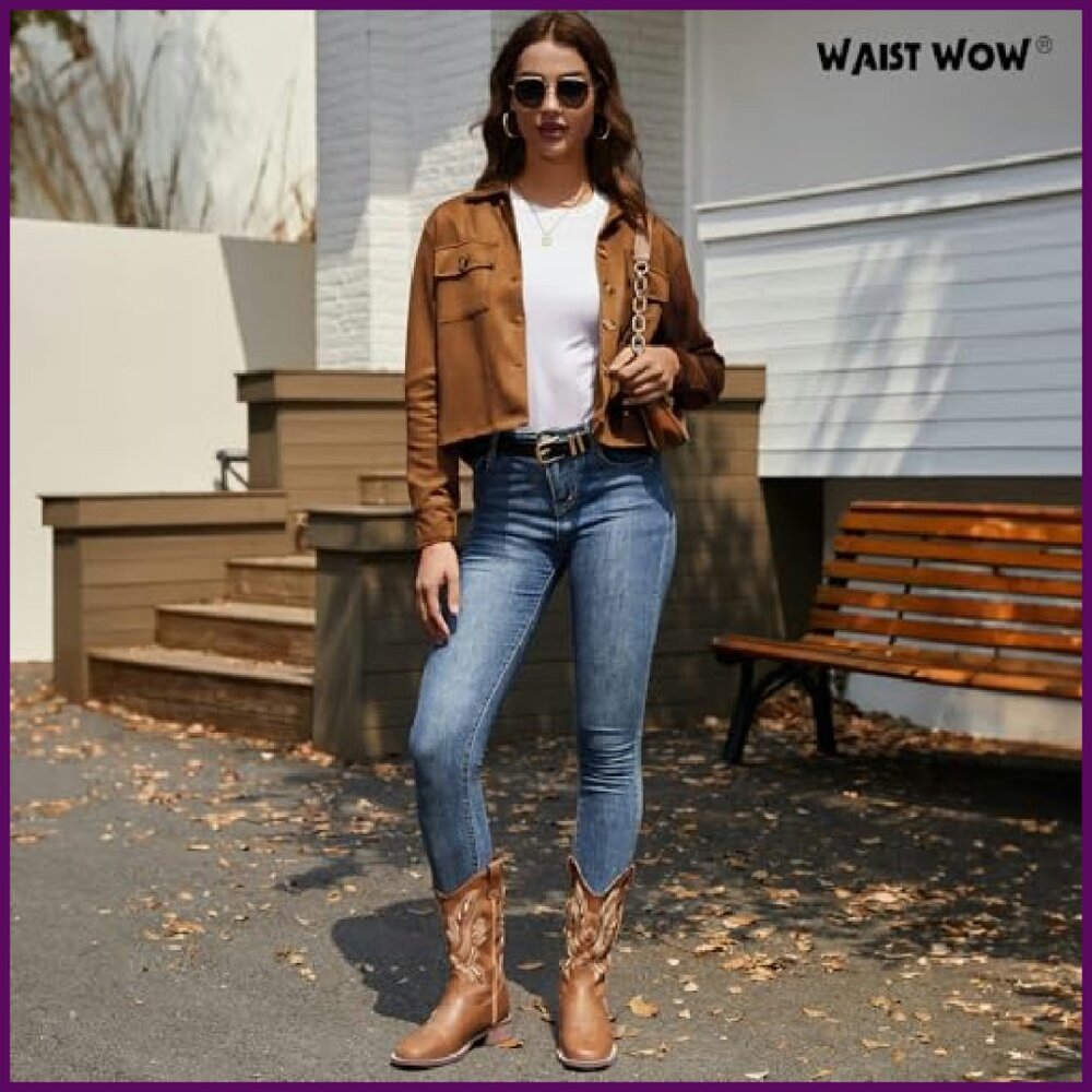 Faux Suede Cropped Shacket Jacket Button Down Fal… - image 5